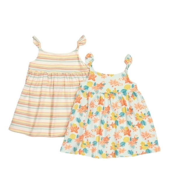 SIGRID OLSEN Infant Girls 2 Pack Baby Doll Dresses Floral and Striped Prints - Picture 1 of 4